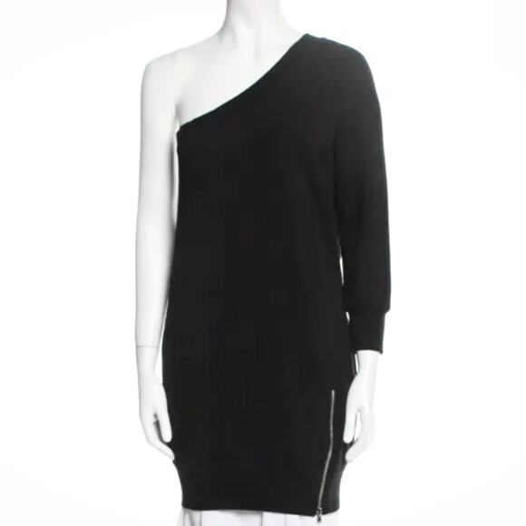 R13 Black One Shoulder French Terry Cotton Sweatshirt Dress 2016 Zip Slit S - Picture 2 of 7